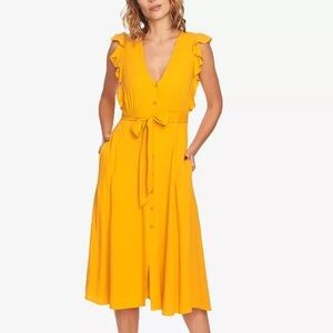 NWT 1.STATE Ruffled Midi Dress Yellow Size XS